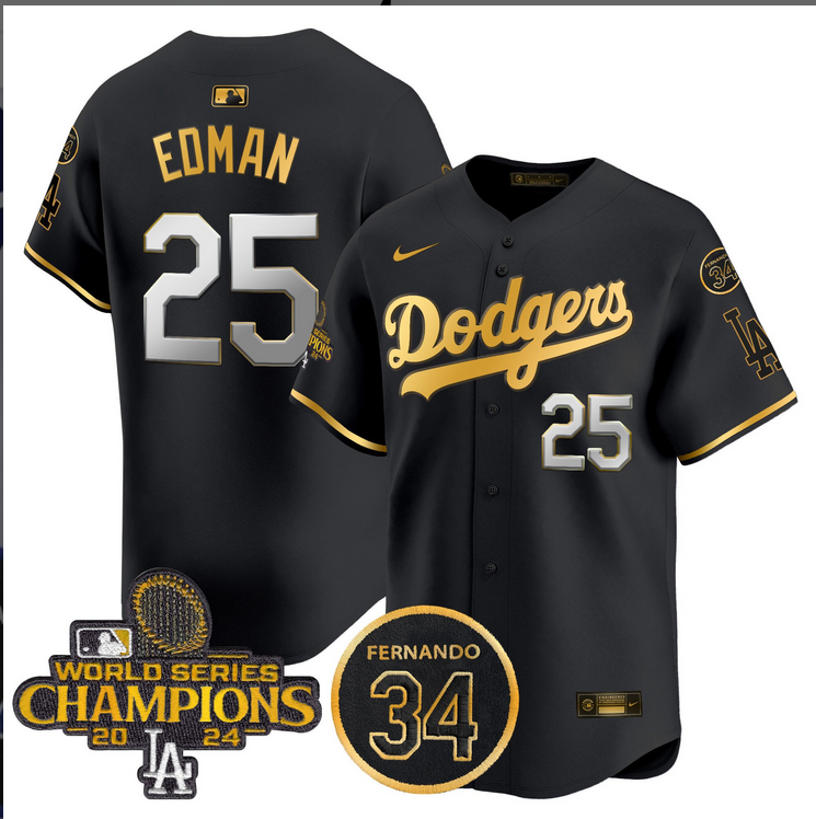 Men MLB Los Angeles Dodgers #25 Edman black 2024 World Series Champions Patch Limited Jersey style 4